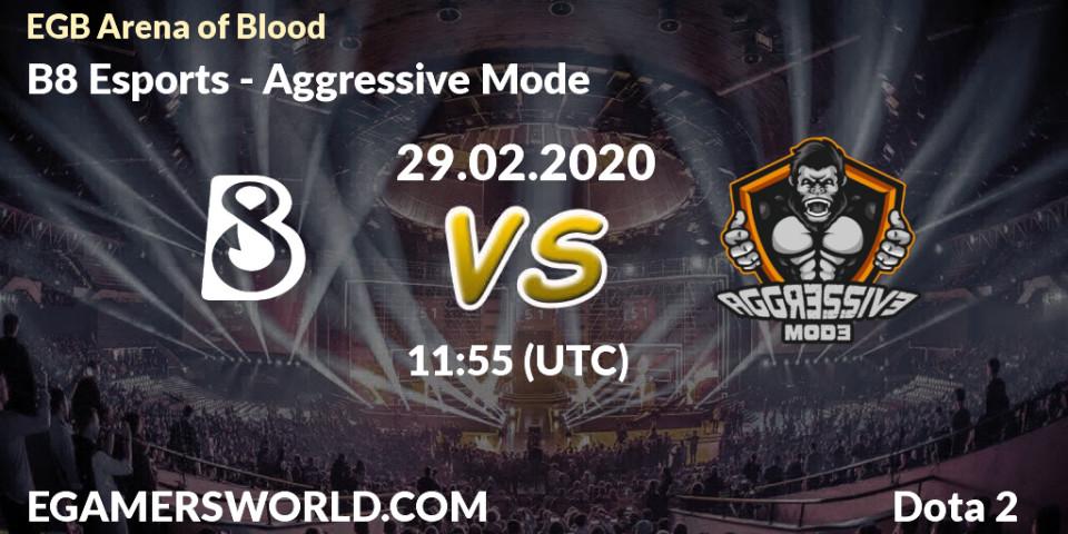 B8 Esports vs Aggressive Mode: Match Prediction. 29.02.2020 at 11:57, Dota 2, Arena of Blood