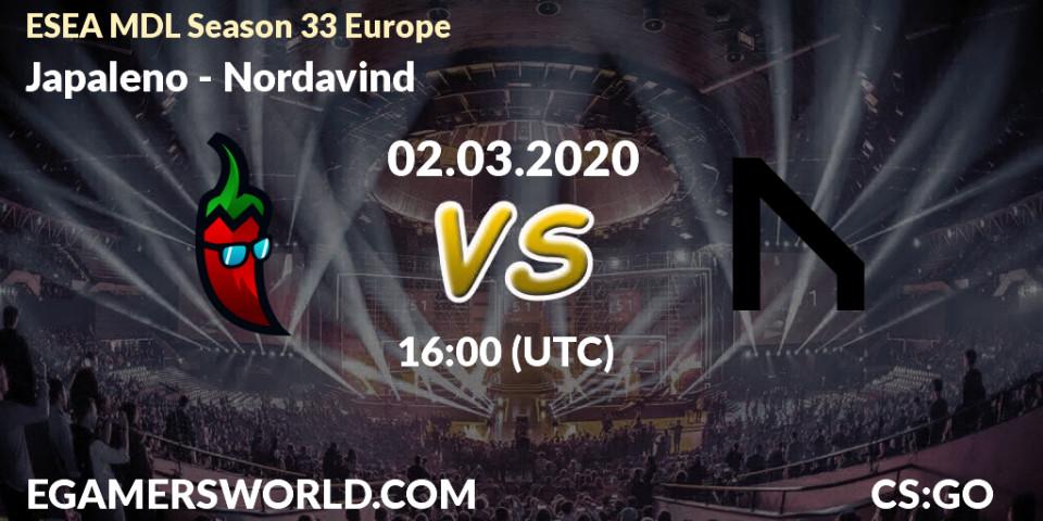 Japaleno vs Nordavind: Match Prediction. 11.03.2020 at 17:30, Counter-Strike (CS2), ESEA MDL Season 33 Europe