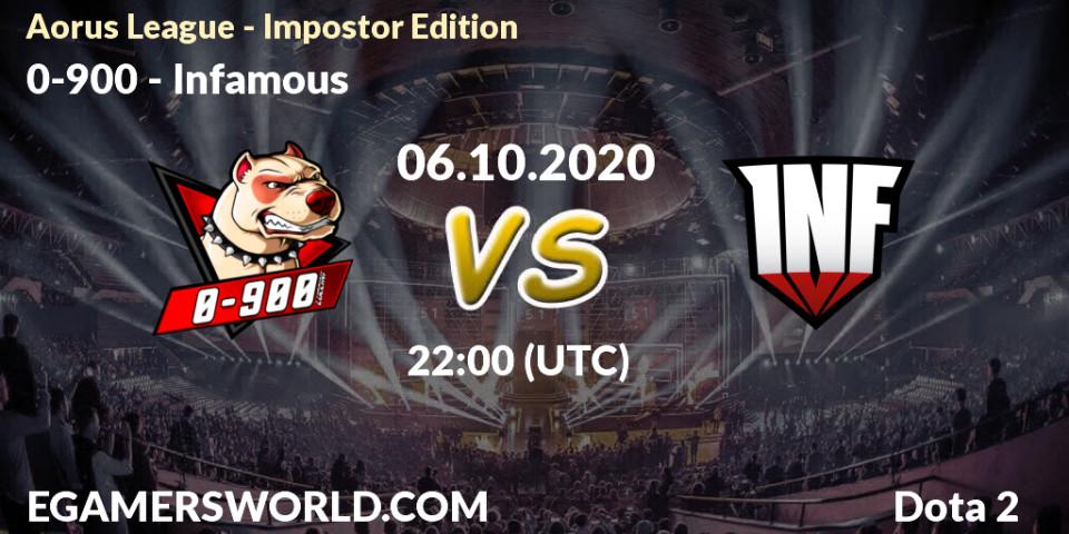 0-900 vs Infamous: Match Prediction. 06.10.2020 at 22:46, Dota 2, Aorus League - Impostor Edition