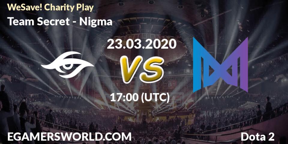 Team Secret vs Nigma: Match Prediction. 23.03.2020 at 16:02, Dota 2, WeSave! Charity Play