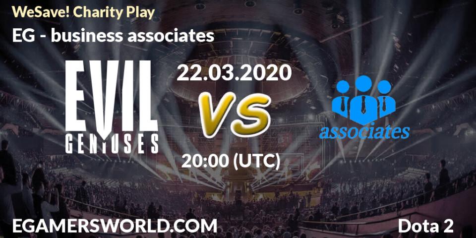 EG vs business associates: Match Prediction. 22.03.2020 at 19:34, Dota 2, WeSave! Charity Play