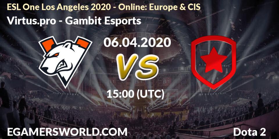 Virtus.pro vs Gambit Esports: Match Prediction. 06.04.20, Dota 2, ESL One Los Angeles 2020 - Online: Europe & CIS
