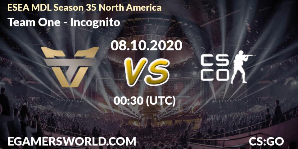 Team One vs Incognito: Match Prediction. 08.10.2020 at 00:30, Counter-Strike (CS2), ESEA MDL Season 35 North America