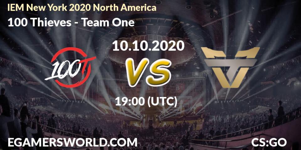 100 Thieves vs Team One: Match Prediction. 10.10.2020 at 19:00, Counter-Strike (CS2), IEM New York 2020 North America