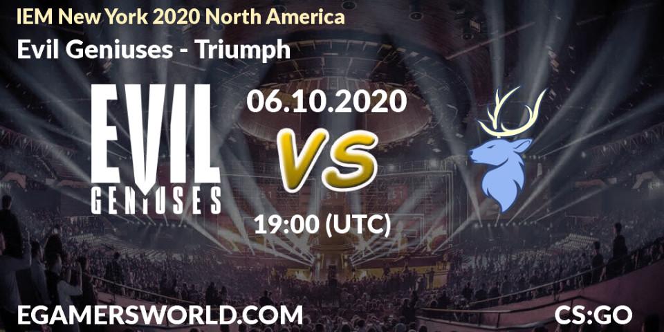 Evil Geniuses vs Triumph: Match Prediction. 06.10.2020 at 19:00, Counter-Strike (CS2), IEM New York 2020 North America
