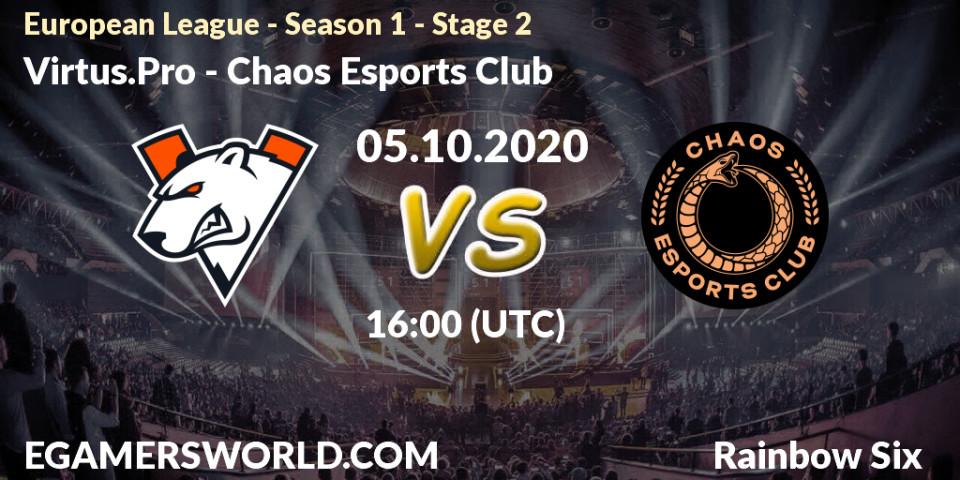 Virtus.Pro vs Chaos Esports Club: Match Prediction. 05.10.20, Rainbow Six, European League - Season 1 - Stage 2