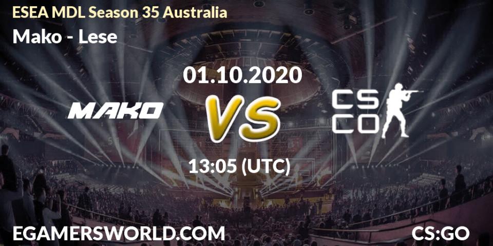 Mako vs Lese: Match Prediction. 18.10.2020 at 09:05, Counter-Strike (CS2), ESEA MDL Season 35 Australia