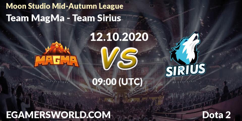 Team MagMa vs Team Sirius: Match Prediction. 12.10.2020 at 09:29, Dota 2, Moon Studio Mid-Autumn League