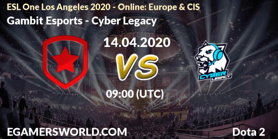 Gambit Esports vs Cyber Legacy: Match Prediction. 14.04.20, Dota 2, ESL One Los Angeles 2020 - Online: Europe & CIS