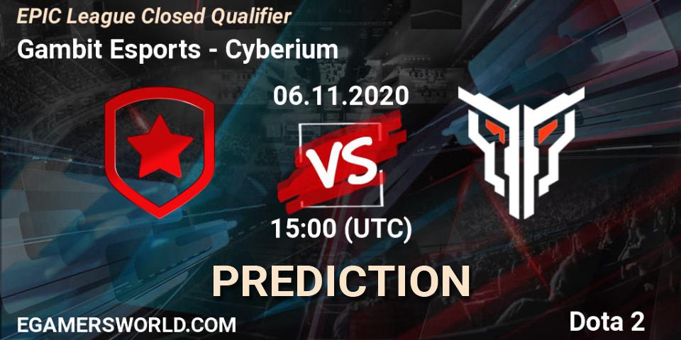 Gambit Esports vs Cyberium: Match Prediction. 06.11.2020 at 13:59, Dota 2, EPIC League Closed Qualifier