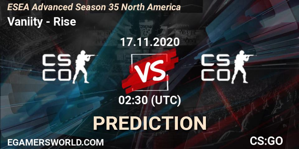 Vaniity vs Rise: Match Prediction. 17.11.2020 at 02:30, Counter-Strike (CS2), ESEA Advanced Season 35 North America