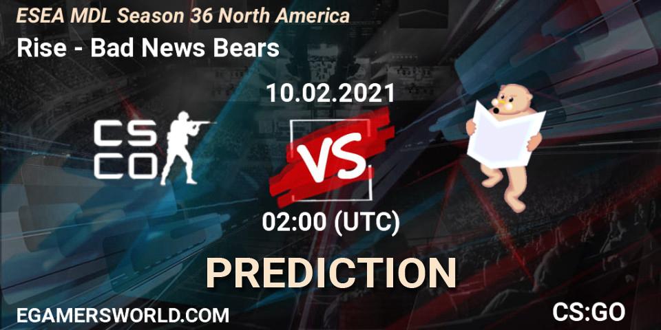 Rise vs Bad News Bears: Match Prediction. 10.02.2021 at 02:00, Counter-Strike (CS2), MDL ESEA Season 36: North America - Premier Division