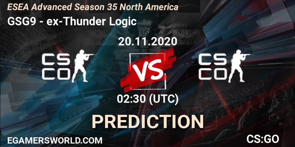 GSG9 vs ex-Thunder Logic: Match Prediction. 21.11.2020 at 02:00, Counter-Strike (CS2), ESEA Advanced Season 35 North America