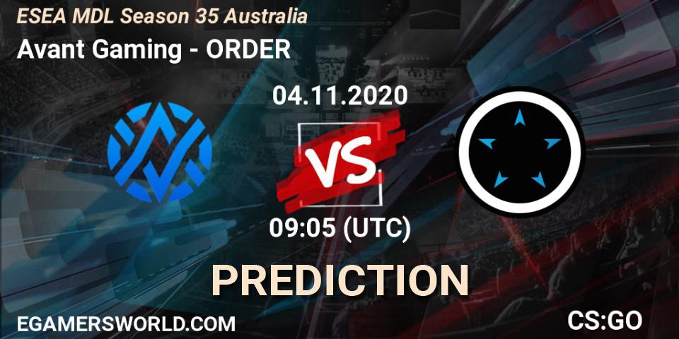 Avant Gaming vs ORDER: Match Prediction. 04.11.20, CS2 (CS:GO), ESEA MDL Season 35 Australia