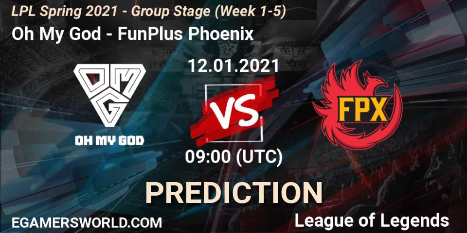 Oh My God vs FunPlus Phoenix: Match Prediction. 12.01.2021 at 09:16, LoL, LPL Spring 2021 - Group Stage (Week 1-5)