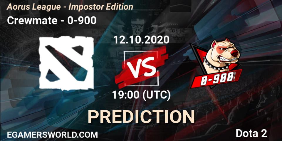 Crewmate vs 0-900: Match Prediction. 12.10.2020 at 19:00, Dota 2, Aorus League - Impostor Edition