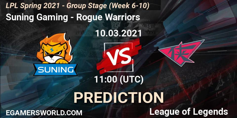 Suning Gaming vs Rogue Warriors: Match Prediction. 10.03.2021 at 11:00, LoL, LPL Spring 2021 - Group Stage (Week 6-10)