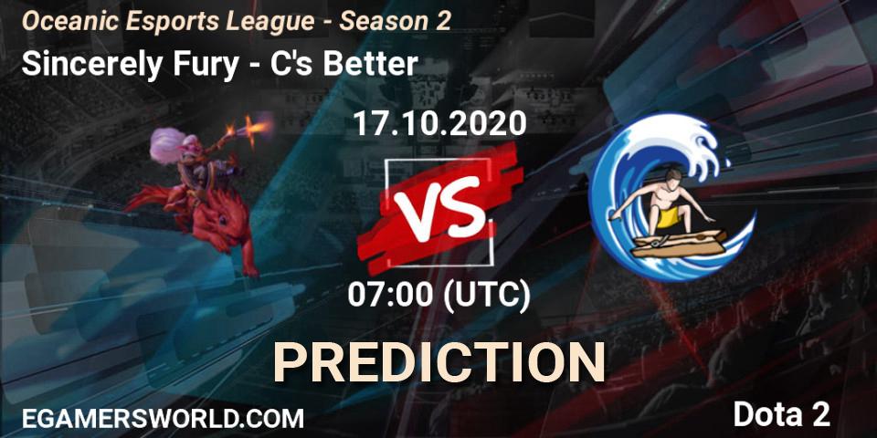 Sincerely Fury vs C's Better: Match Prediction. 17.10.2020 at 10:00, Dota 2, Oceanic Esports League - Season 2