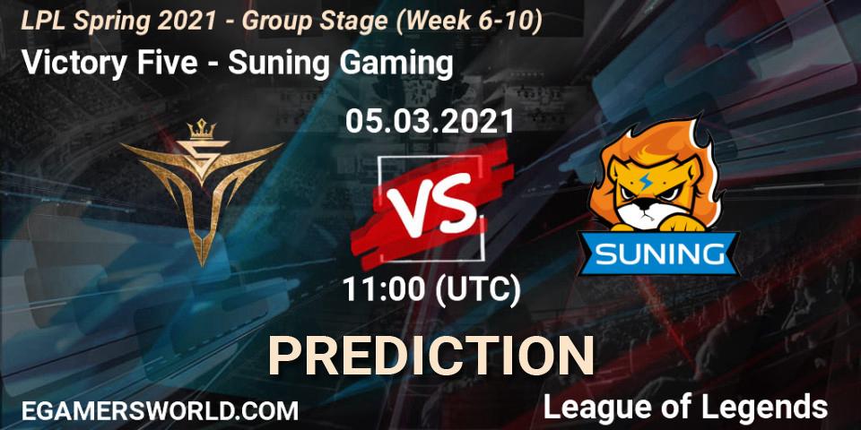 Victory Five vs Suning Gaming: Match Prediction. 05.03.2021 at 11:00, LoL, LPL Spring 2021 - Group Stage (Week 6-10)
