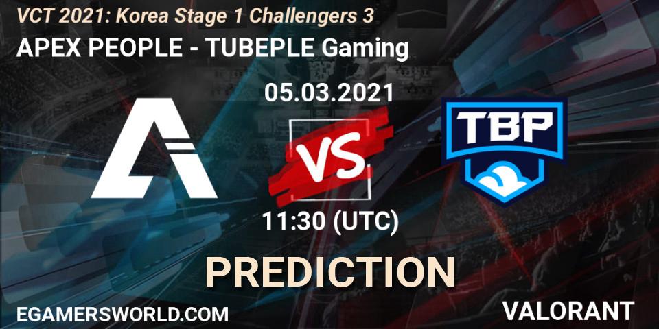 APEX PEOPLE vs TUBEPLE Gaming: Match Prediction. 05.03.2021 at 11:30, VALORANT, VCT 2021: Korea Stage 1 Challengers 3