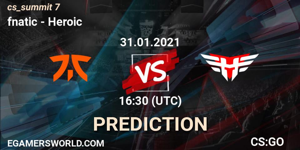 fnatic vs Heroic: Match Prediction. 31.01.2021 at 16:30, Counter-Strike (CS2), cs_summit 7
