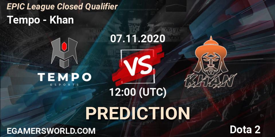 Tempo vs Khan: Match Prediction. 07.11.2020 at 11:12, Dota 2, EPIC League Closed Qualifier