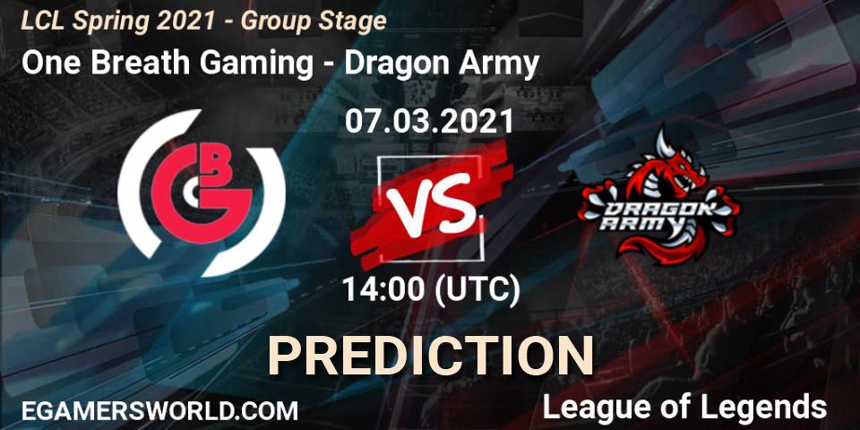 One Breath Gaming vs Dragon Army: Match Prediction. 07.03.2021 at 14:00, LoL, LCL Spring 2021 - Group Stage