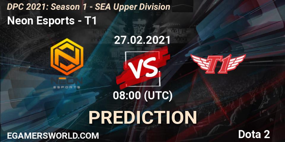 Neon Esports vs T1: Match Prediction. 27.02.2021 at 08:05, Dota 2, DPC 2021: Season 1 - SEA Upper Division
