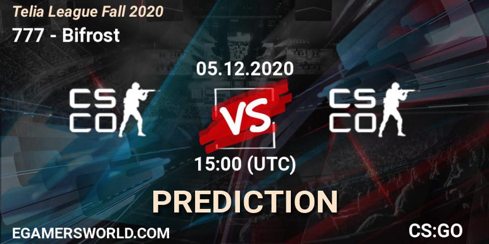 777 vs Bifrost: Match Prediction. 05.12.2020 at 14:10, Counter-Strike (CS2), Telia League Fall 2020