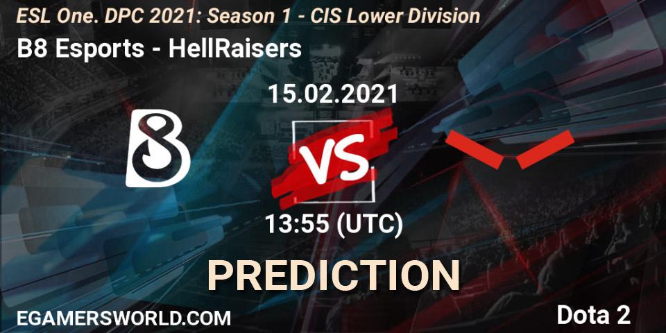 B8 Esports vs HellRaisers: Match Prediction. 15.02.2021 at 13:55, Dota 2, ESL One. DPC 2021: Season 1 - CIS Lower Division