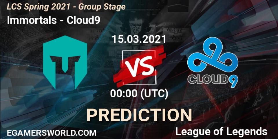 Immortals vs Cloud9: Match Prediction. 15.03.2021 at 00:00, LoL, LCS Spring 2021 - Group Stage