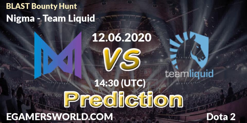 Nigma vs Team Liquid: Match Prediction. 12.06.2020 at 14:31, Dota 2, BLAST Bounty Hunt
