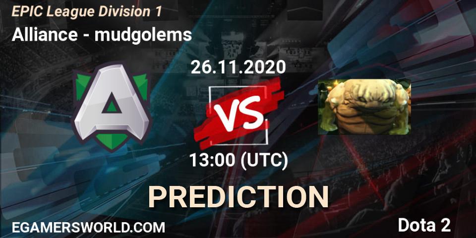 Alliance vs mudgolems: Match Prediction. 28.11.2020 at 13:00, Dota 2, EPIC League Division 1
