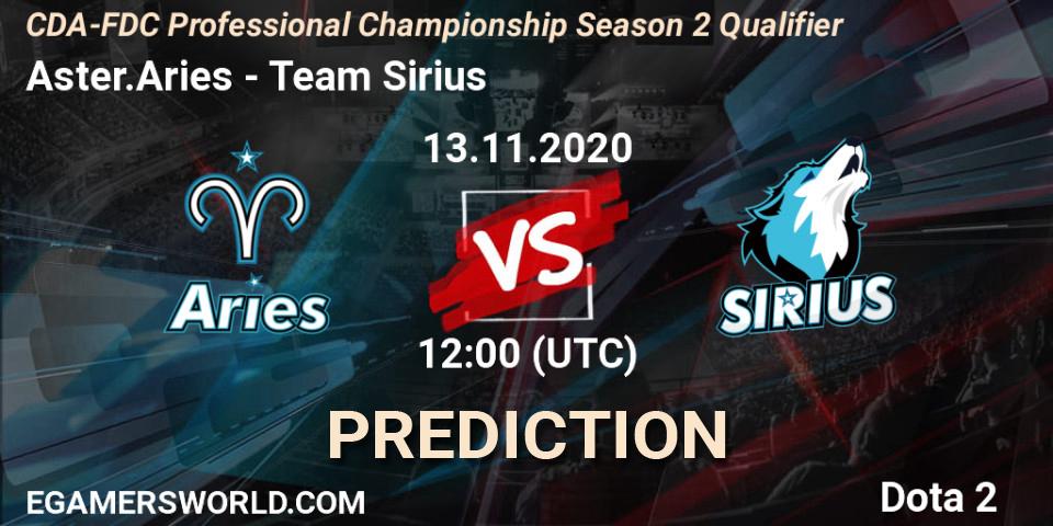 Aster.Aries vs Team Sirius: Match Prediction. 13.11.2020 at 11:37, Dota 2, CDA-FDC Professional Championship Season 2 Qualifier