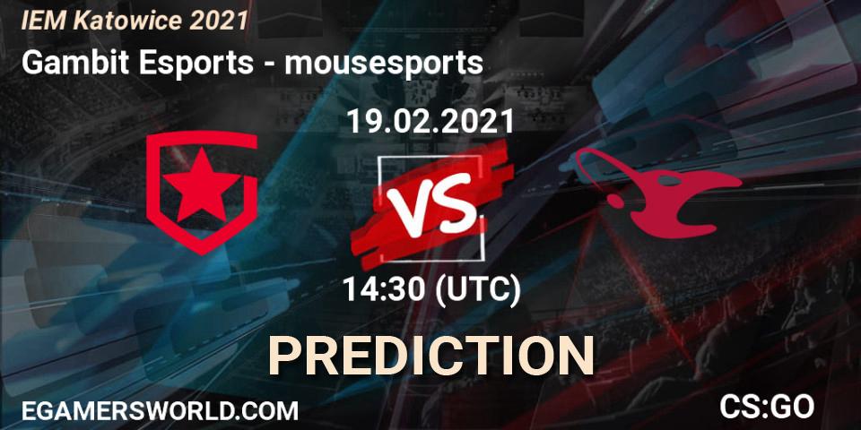 Gambit Esports vs mousesports: Match Prediction. 19.02.21, CS2 (CS:GO), IEM Katowice 2021