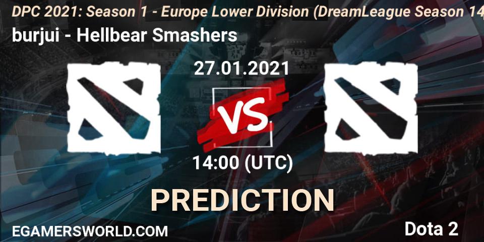 burjui vs Hellbear Smashers: Match Prediction. 27.01.2021 at 13:56, Dota 2, DPC 2021: Season 1 - Europe Lower Division (DreamLeague Season 14)