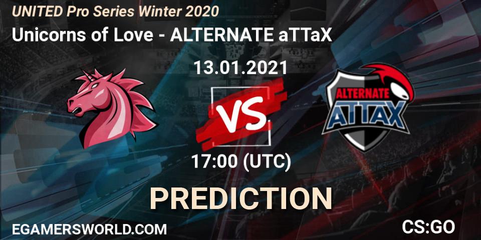 Unicorns of Love vs ALTERNATE aTTaX: Match Prediction. 13.01.2021 at 17:00, Counter-Strike (CS2), UNITED Pro Series Winter 2020