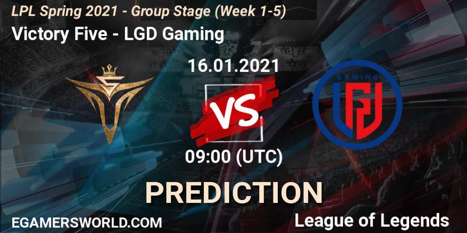 Victory Five vs LGD Gaming: Match Prediction. 16.01.2021 at 09:20, LoL, LPL Spring 2021 - Group Stage (Week 1-5)