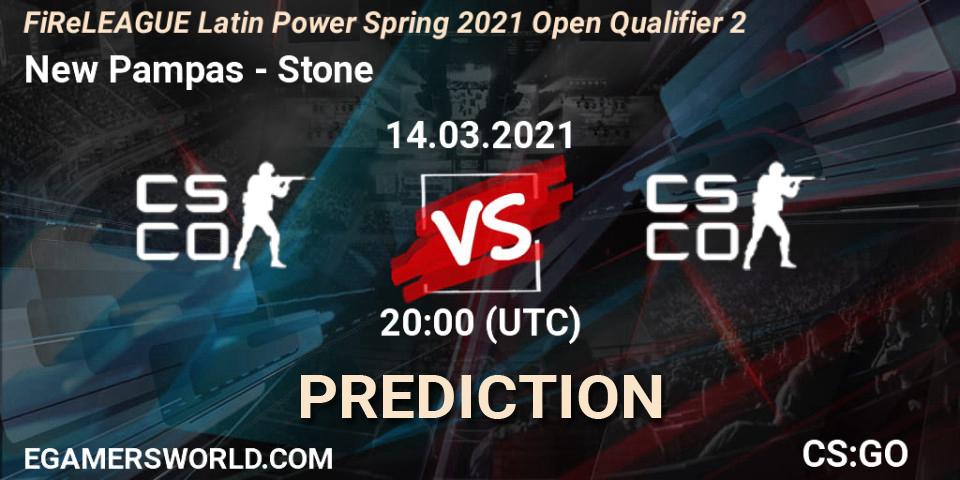 New Pampas vs Stone Esports: Match Prediction. 14.03.2021 at 20:10, Counter-Strike (CS2), FiReLEAGUE Latin Power Spring 2021 Open Qualifier 2