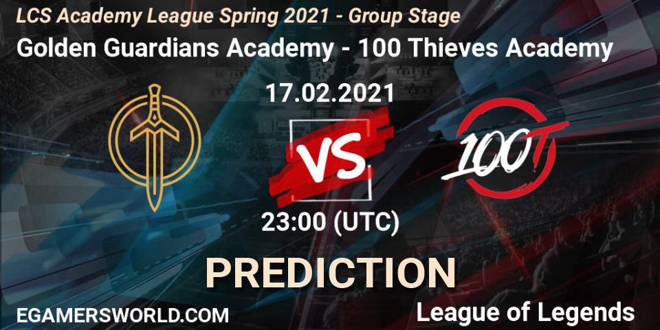 Golden Guardians Academy vs 100 Thieves Academy: Match Prediction. 17.02.2021 at 23:00, LoL, LCS Academy League Spring 2021 - Group Stage