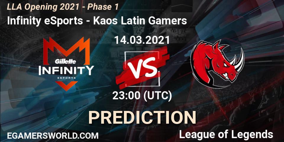 Infinity eSports vs Kaos Latin Gamers: Match Prediction. 14.03.2021 at 23:00, LoL, LLA Opening 2021 - Phase 1