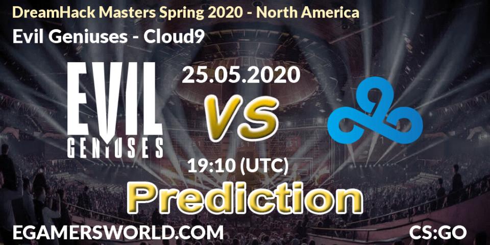Evil Geniuses vs Cloud9: Match Prediction. 25.05.2020 at 19:20, Counter-Strike (CS2), DreamHack Masters Spring 2020 - North America