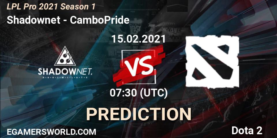 Shadownet vs CamboPride: Match Prediction. 15.02.2021 at 07:35, Dota 2, LPL Pro 2021 Season 1