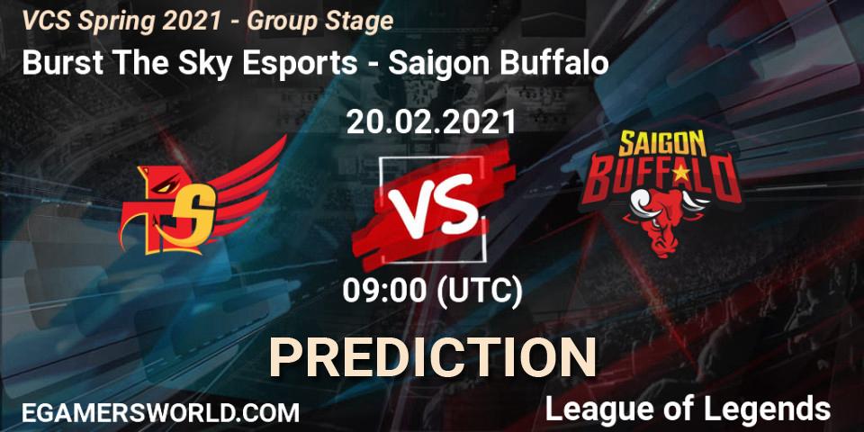 Burst The Sky Esports vs Saigon Buffalo: Match Prediction. 20.02.2021 at 09:00, LoL, VCS Spring 2021 - Group Stage