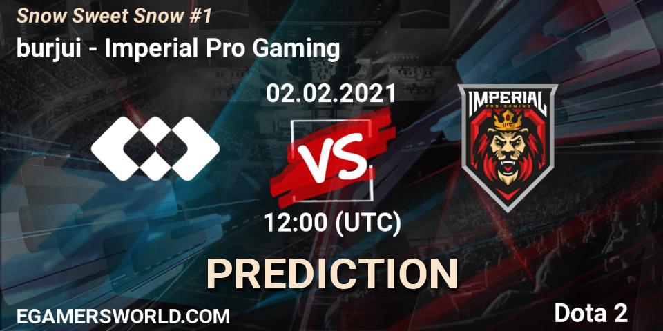 burjui vs Imperial Pro Gaming: Match Prediction. 02.02.2021 at 12:13, Dota 2, Snow Sweet Snow #1