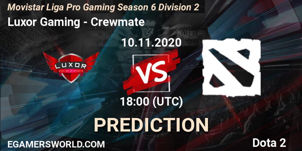 Luxor Gaming vs Crewmate: Match Prediction. 10.11.20, Dota 2, Movistar Liga Pro Gaming Season 6 Division 2