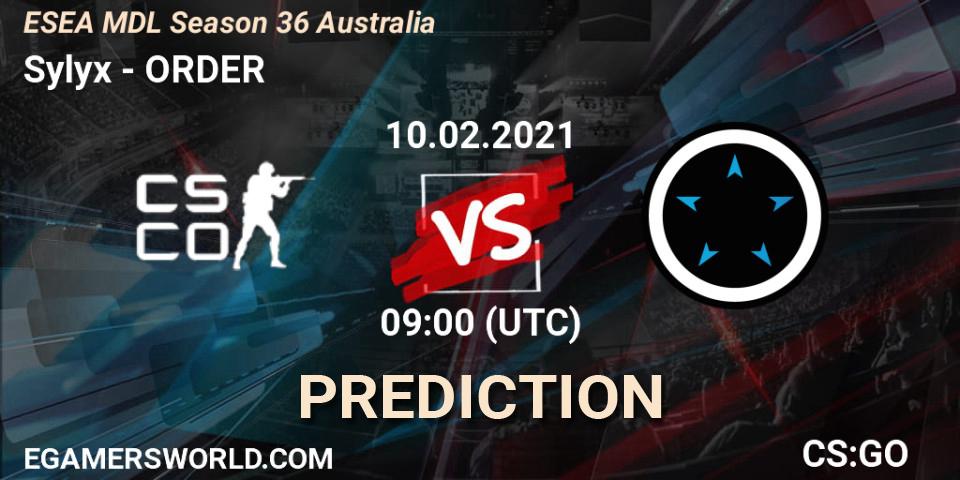 Sylyx vs ORDER: Match Prediction. 10.02.2021 at 09:00, Counter-Strike (CS2), MDL ESEA Season 36: Australia - Premier Division