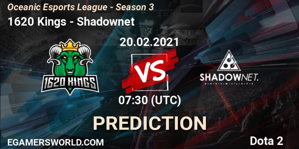 1620 Kings vs Shadownet: Match Prediction. 18.02.2021 at 07:29, Dota 2, Oceanic Esports League - Season 3