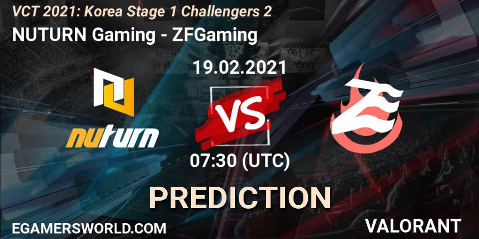NUTURN Gaming vs ZFGaming: Match Prediction. 19.02.2021 at 11:30, VALORANT, VCT 2021: Korea Stage 1 Challengers 2