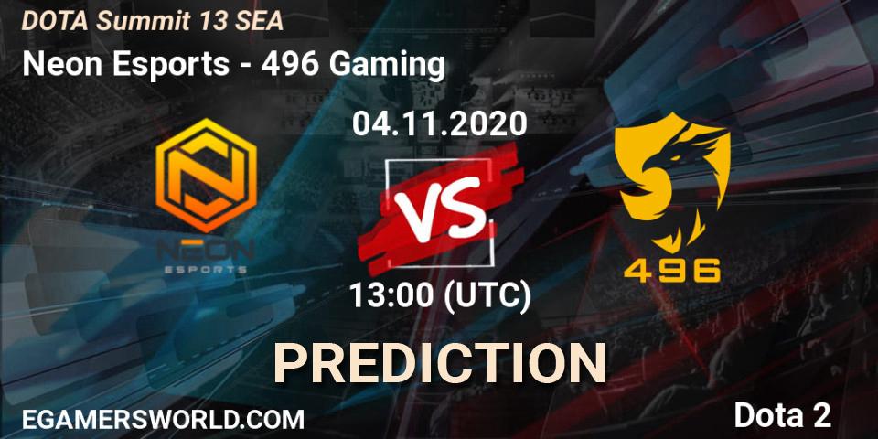 Neon Esports vs 496 Gaming: Match Prediction. 04.11.2020 at 12:59, Dota 2, DOTA Summit 13: SEA